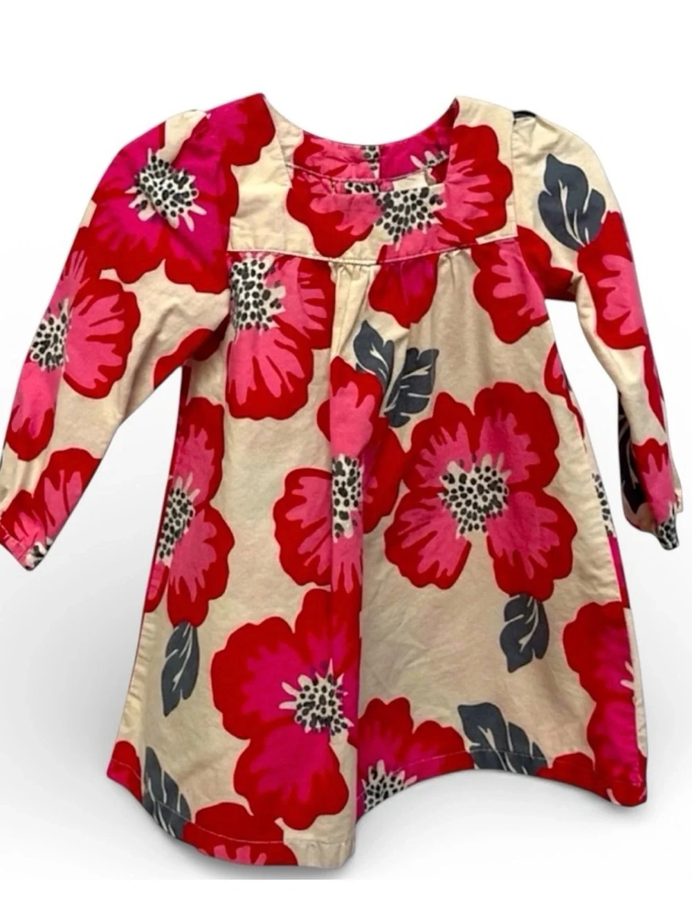 OshKosh B’gosh Floral Dress 18M Toddler Girl Pink Red Cotton Long Sleeve Party